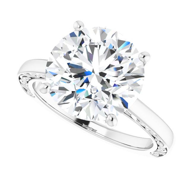 4.75 carat Round Moissanite DEF/VVS Vintage Solitaire Engagement Ring in 14KW | View5 4.75 carat Round Moissanite DEF/VVS Vintage Solitaire Engagement Ring in 14KW | View5