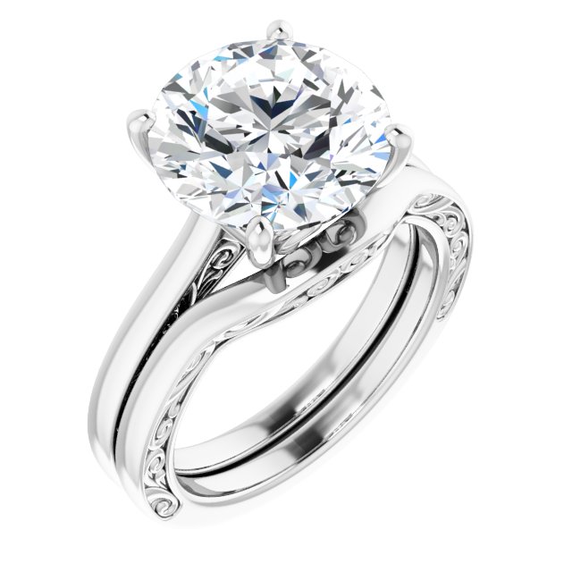 4.75 carat Round Moissanite DEF/VVS Vintage Solitaire Engagement Ring in 14KW | AllComponents_ViewA 4.75 carat Round Moissanite DEF/VVS Vintage Solitaire Engagement Ring in 14KW | AllComponents_ViewA
