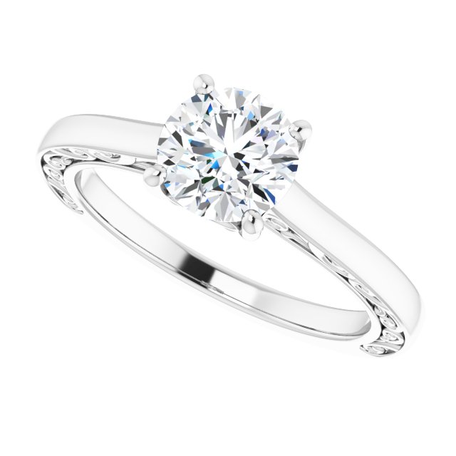 1.00 carat Round Diamond GH/VS2+ Vintage Solitaire Engagement Ring in 14KW | View5 1.00 carat Round Diamond GH/VS2+ Vintage Solitaire Engagement Ring in 14KW | View5