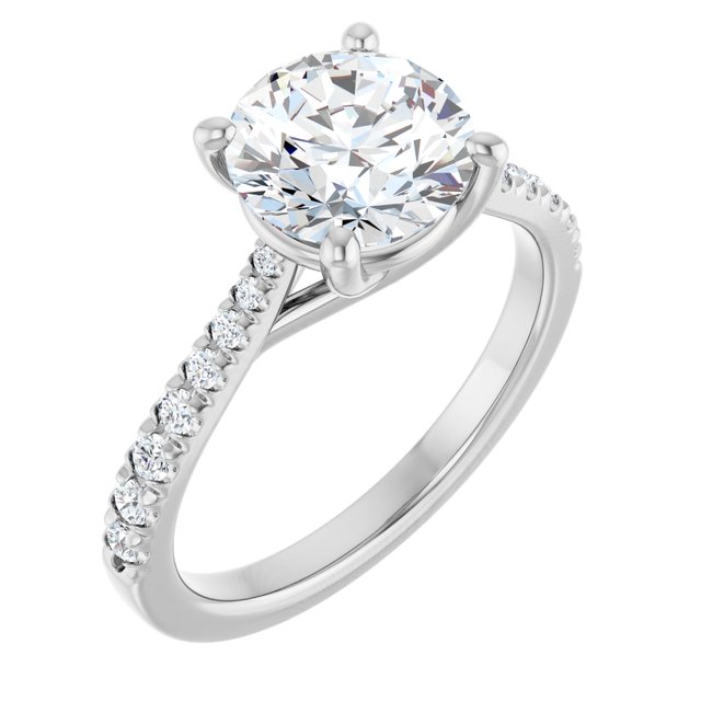 2.22 Round Moissanite DEF/VVS Trellis Sidestone Engagement Ring in 14KW | ViewA
