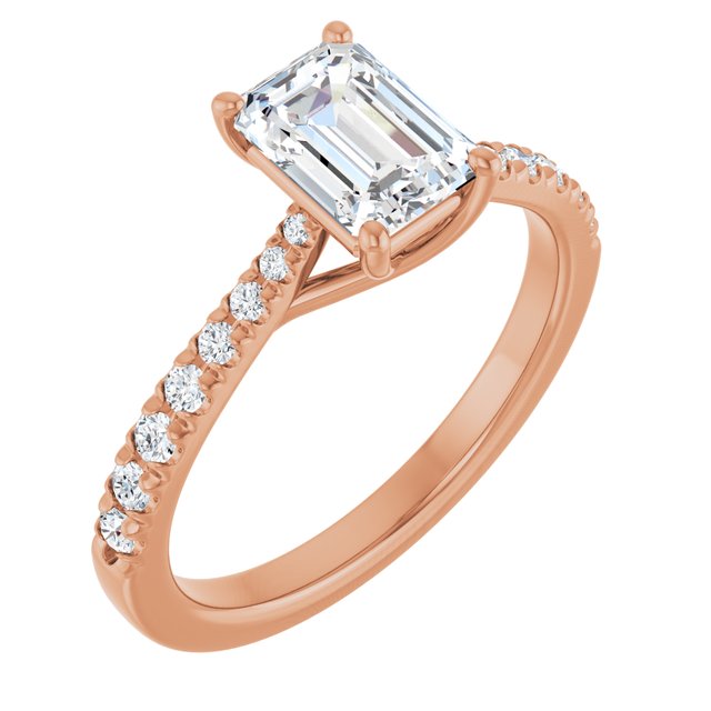 1.23 Emerald Diamond EF/VS1+ Trellis Sidestone Engagement Ring in 18KR | ViewA 1.23 Emerald Diamond EF/VS1+ Trellis Sidestone Engagement Ring in 18KR | ViewA