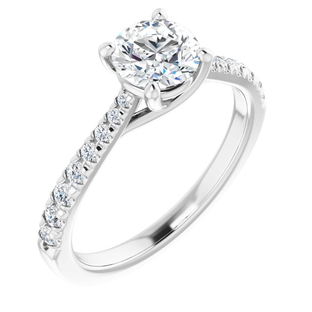 1.02 Round Diamond GH/VS2+ Trellis Sidestone Engagement Ring in 14KW | ViewA 1.02 Round Diamond GH/VS2+ Trellis Sidestone Engagement Ring in 14KW | ViewA