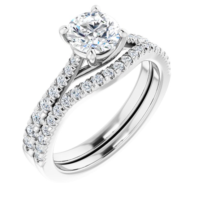 1.02 Round Diamond GH/VS2+ Trellis Sidestone Engagement Ring in 14KW | AllComponents_ViewA 1.02 Round Diamond GH/VS2+ Trellis Sidestone Engagement Ring in 14KW | AllComponents_ViewA