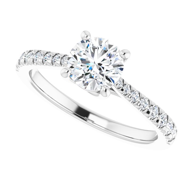 1.02 Round Diamond GH/VS2+ Trellis Sidestone Engagement Ring in 14KW | View5 1.02 Round Diamond GH/VS2+ Trellis Sidestone Engagement Ring in 14KW | View5