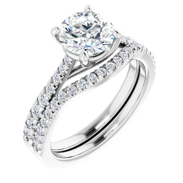 1.42 Round Lab-Grown GH/VS2+ Trellis Sidestone Engagement Ring in 14KW | AllComponents_ViewA 1.42 Round Lab-Grown GH/VS2+ Trellis Sidestone Engagement Ring in 14KW | AllComponents_ViewA