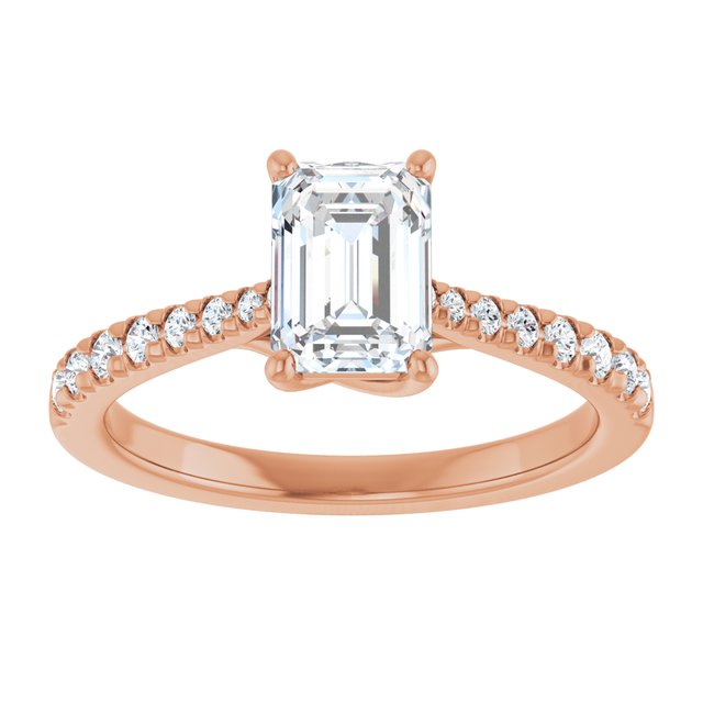 1.23 Emerald Diamond EF/VS1+ Trellis Sidestone Engagement Ring in 18KR | ViewS 1.23 Emerald Diamond EF/VS1+ Trellis Sidestone Engagement Ring in 18KR | ViewS