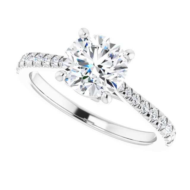 1.42 Round Lab-Grown GH/VS2+ Trellis Sidestone Engagement Ring in 14KW | View5 1.42 Round Lab-Grown GH/VS2+ Trellis Sidestone Engagement Ring in 14KW | View5