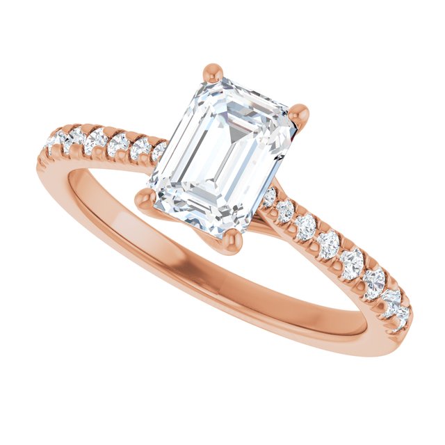 1.23 Emerald Diamond EF/VS1+ Trellis Sidestone Engagement Ring in 18KR | View5 1.23 Emerald Diamond EF/VS1+ Trellis Sidestone Engagement Ring in 18KR | View5