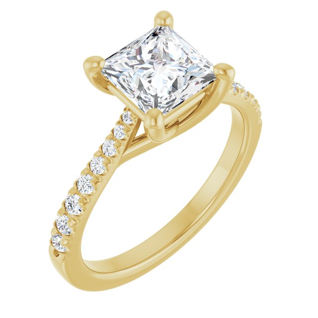 1.92 Square Diamond D/VVS2+ Trellis Sidestone Engagement Ring in 18KY | ViewA 1.92 Square Diamond D/VVS2+ Trellis Sidestone Engagement Ring in 18KY | ViewA
