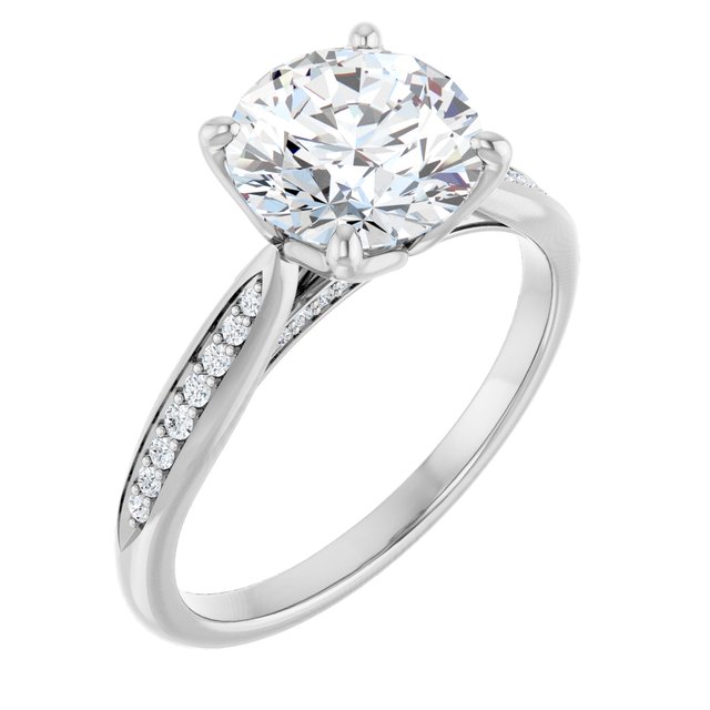 2.13 Round Moissanite DEF/VVS Cathedral Sidestone Engagement Ring in 14KW | ViewA