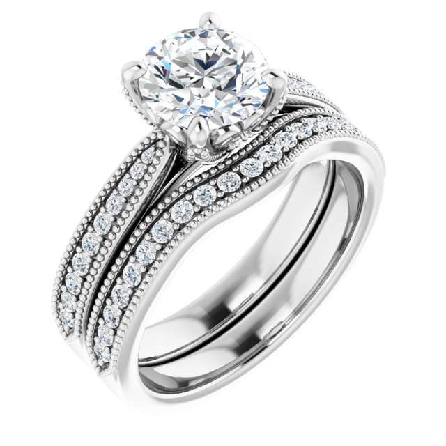1.36 Round Lab-Grown GH/VS2+ Milgrain Vintage Engagement Ring in PLAT | AllComponents_ViewA 1.36 Round Lab-Grown GH/VS2+ Milgrain Vintage Engagement Ring in PLAT | AllComponents_ViewA