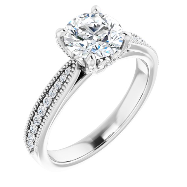 1.36 Round Lab-Grown GH/VS2+ Milgrain Vintage Engagement Ring in PLAT | ViewA 1.36 Round Lab-Grown GH/VS2+ Milgrain Vintage Engagement Ring in PLAT | ViewA