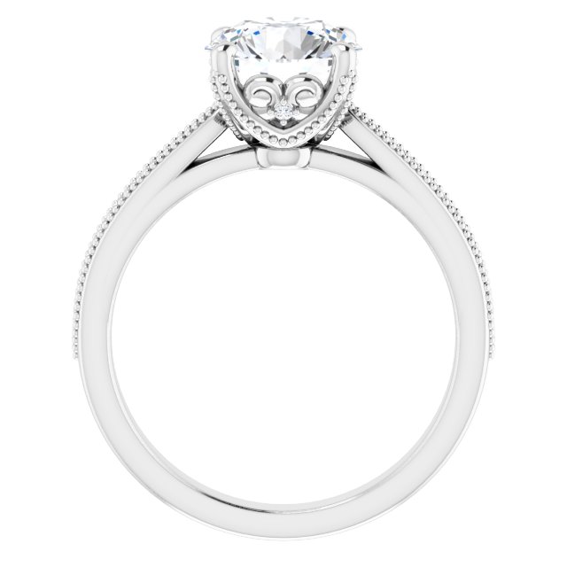 2.16 Round Moissanite DEF/VVS Milgrain Vintage Engagement Ring in 14KW | ViewB_4