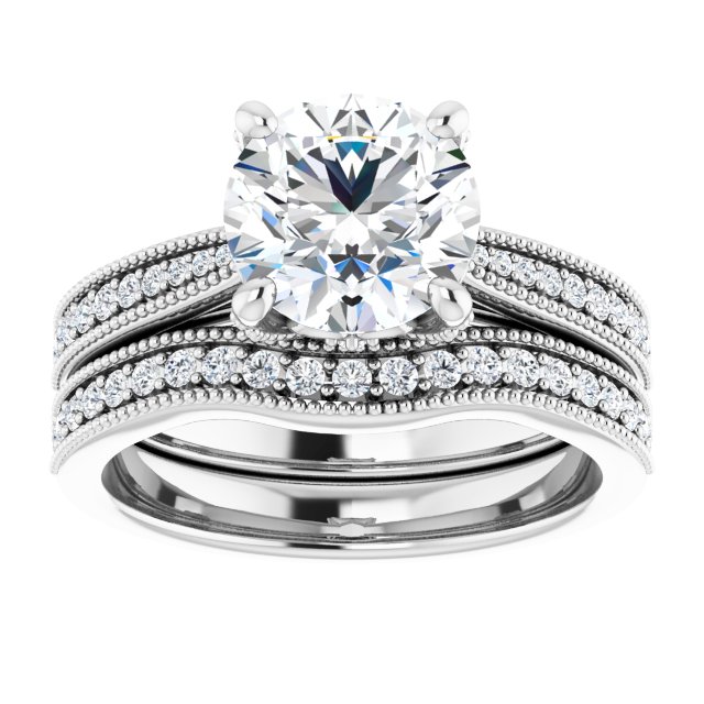 2.16 Round Moissanite DEF/VVS Milgrain Vintage Engagement Ring in 14KW | AllComponents_ViewS