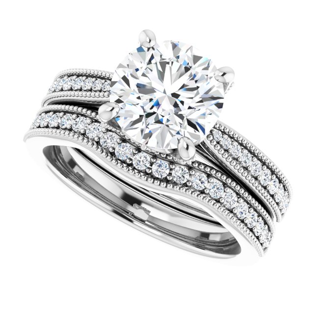 2.16 Round Moissanite DEF/VVS Milgrain Vintage Engagement Ring in 14KW | AllComponents_View5