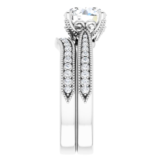 2.16 Round Moissanite DEF/VVS Milgrain Vintage Engagement Ring in 14KW | AllComponents_ViewE