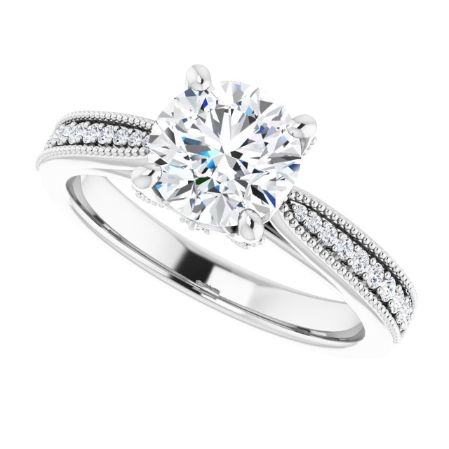 1.36 Round Lab-Grown GH/VS2+ Milgrain Vintage Engagement Ring in PLAT | View5 1.36 Round Lab-Grown GH/VS2+ Milgrain Vintage Engagement Ring in PLAT | View5