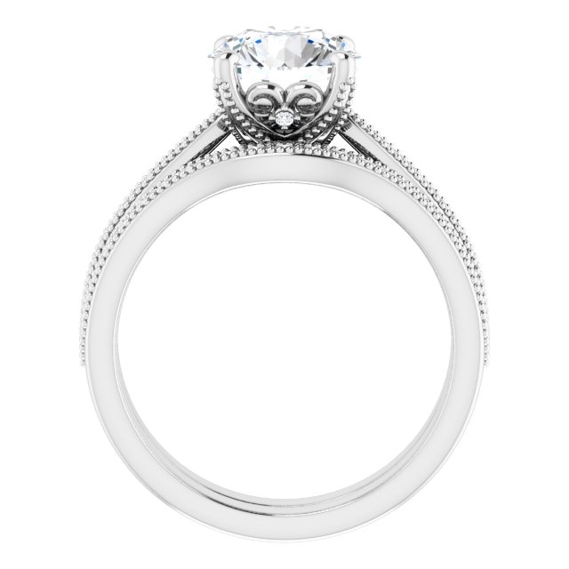 2.16 Round Moissanite DEF/VVS Milgrain Vintage Engagement Ring in 14KW | AllComponents_ViewB_4