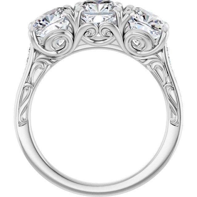 3.33 tcw Cushion Lab-Grown EF/VS1+ Engraved Three Stone Engagement Ring in PLAT | ViewB_4 3.33 tcw Cushion Lab-Grown EF/VS1+ Engraved Three Stone Engagement Ring in PLAT | ViewB_4