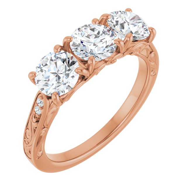 1.83 tcw Round Lab-Grown EF/VS1+ Engraved Three Stone Engagement Ring in 14KR | ViewA 1.83 tcw Round Lab-Grown EF/VS1+ Engraved Three Stone Engagement Ring in 14KR | ViewA