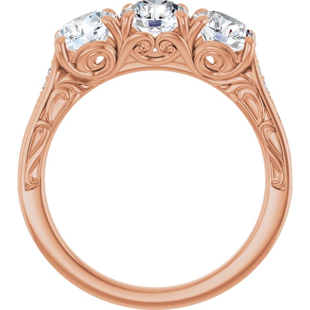 1.83 tcw Round Lab-Grown EF/VS1+ Engraved Three Stone Engagement Ring in 14KR | ViewB_4 1.83 tcw Round Lab-Grown EF/VS1+ Engraved Three Stone Engagement Ring in 14KR | ViewB_4
