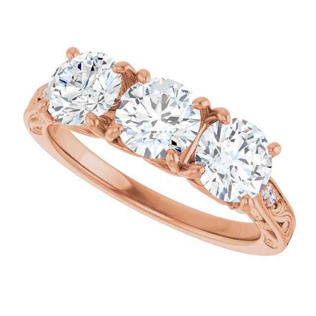 1.83 tcw Round Lab-Grown EF/VS1+ Engraved Three Stone Engagement Ring in 14KR | View5 1.83 tcw Round Lab-Grown EF/VS1+ Engraved Three Stone Engagement Ring in 14KR | View5