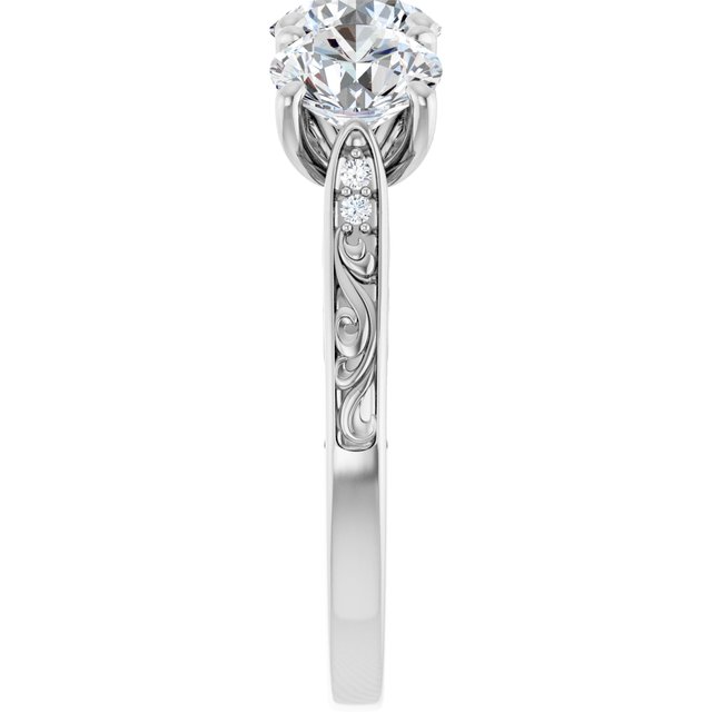 2.43 tcw Round Diamond GH/VS2+ Engraved Three Stone Engagement Ring in PLAT | ViewE 2.43 tcw Round Diamond GH/VS2+ Engraved Three Stone Engagement Ring in PLAT | ViewE
