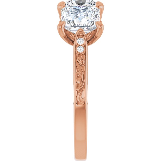 3.93 tcw Square Diamond GH/VS2+ Engraved Three Stone Engagement Ring in 14KR | ViewE 3.93 tcw Square Diamond GH/VS2+ Engraved Three Stone Engagement Ring in 14KR | ViewE