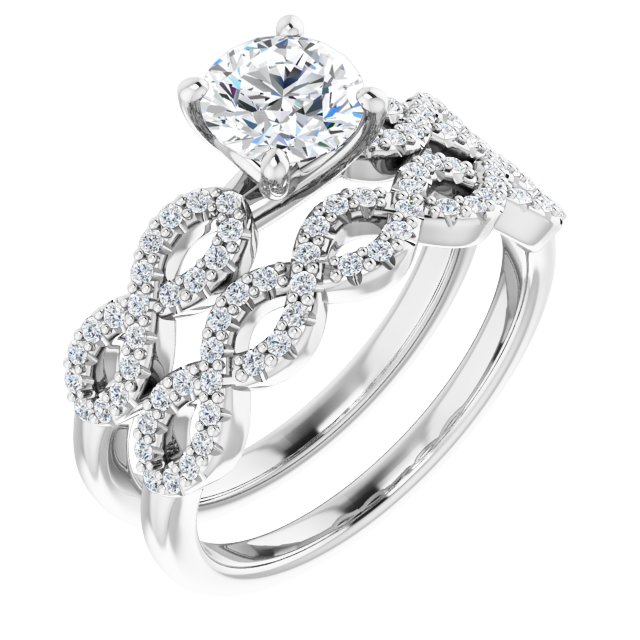 0.99 Round Lab-Grown GH/VS2+ Trellis Sidestone Engagement Ring in 14KW | AllComponents_ViewA