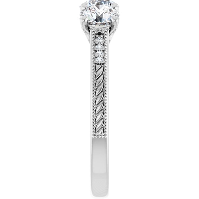 1.53 tcw Round Lab-Grown GH/VS2+ Engraved Three Stone Engagement Ring in PLAT | ViewE 1.53 tcw Round Lab-Grown GH/VS2+ Engraved Three Stone Engagement Ring in PLAT | ViewE