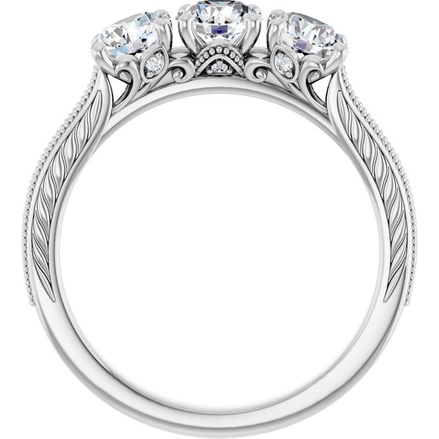 1.53 tcw Round Lab-Grown GH/VS2+ Engraved Three Stone Engagement Ring in PLAT | ViewB_4 1.53 tcw Round Lab-Grown GH/VS2+ Engraved Three Stone Engagement Ring in PLAT | ViewB_4