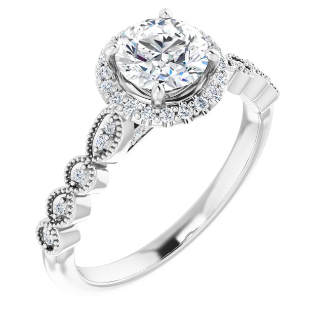 0.97 Tcw Round Diamond GH/VS2+ Vintage Halo Engagement Ring in 14KW | ViewA 0.97 Tcw Round Diamond GH/VS2+ Vintage Halo Engagement Ring in 14KW | ViewA