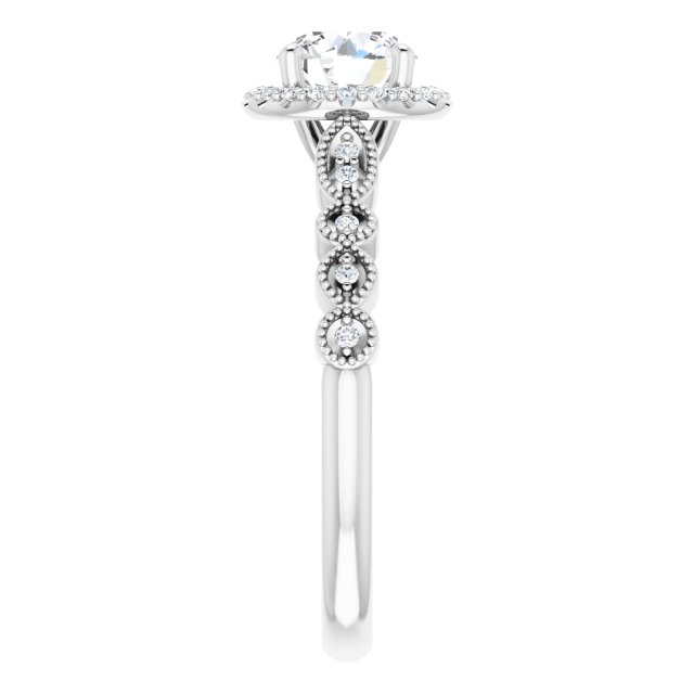 0.97 Tcw Round Diamond GH/VS2+ Vintage Halo Engagement Ring in 14KW | ViewE 0.97 Tcw Round Diamond GH/VS2+ Vintage Halo Engagement Ring in 14KW | ViewE