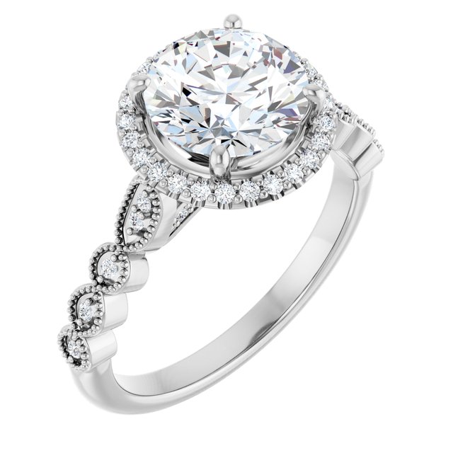 2.20 Tcw Round Moissanite DEF/VVS Vintage Halo Engagement Ring in PLAT | ViewA