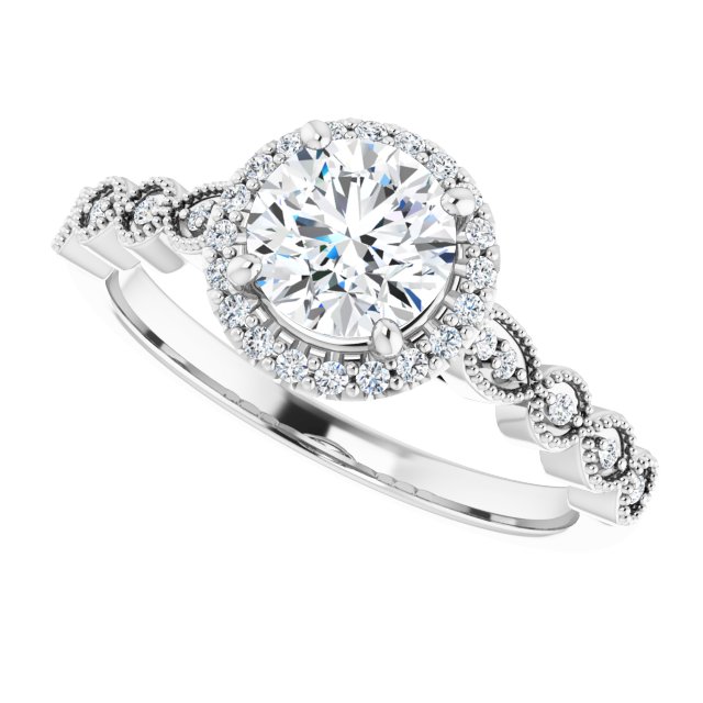 0.97 Tcw Round Diamond GH/VS2+ Vintage Halo Engagement Ring in 14KW | View5 0.97 Tcw Round Diamond GH/VS2+ Vintage Halo Engagement Ring in 14KW | View5