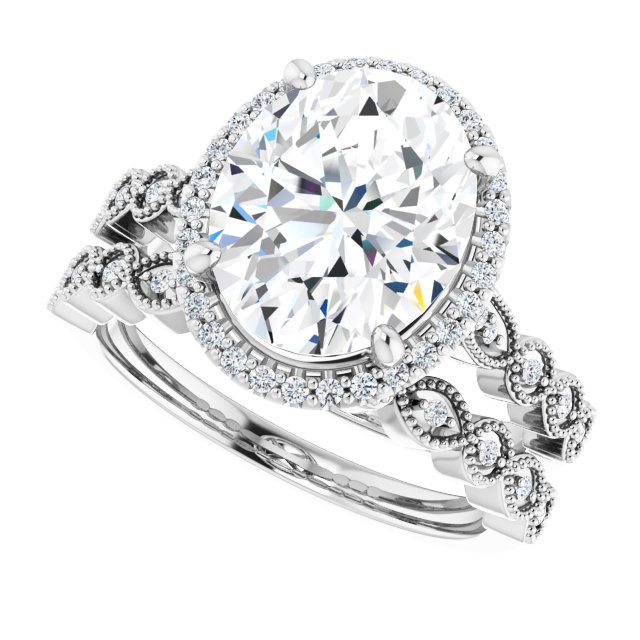 4.42 Tcw Oval Moissanite DEF/VVS Vintage Halo Engagement Ring in 14KW | AllComponents_View5