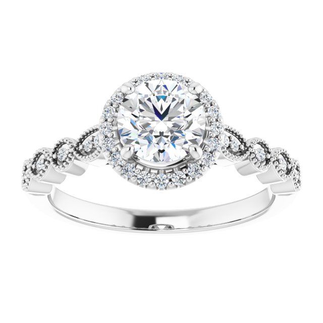 0.97 Tcw Round Diamond GH/VS2+ Vintage Halo Engagement Ring in 14KW | ViewS 0.97 Tcw Round Diamond GH/VS2+ Vintage Halo Engagement Ring in 14KW | ViewS