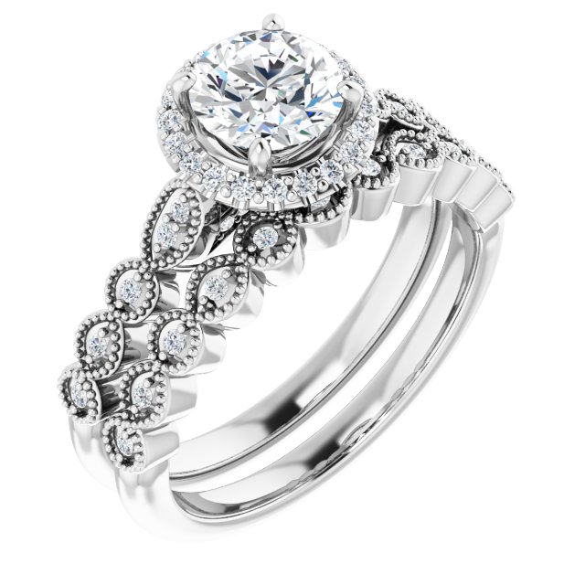0.97 Tcw Round Diamond GH/VS2+ Vintage Halo Engagement Ring in 14KW | AllComponents_ViewA 0.97 Tcw Round Diamond GH/VS2+ Vintage Halo Engagement Ring in 14KW | AllComponents_ViewA