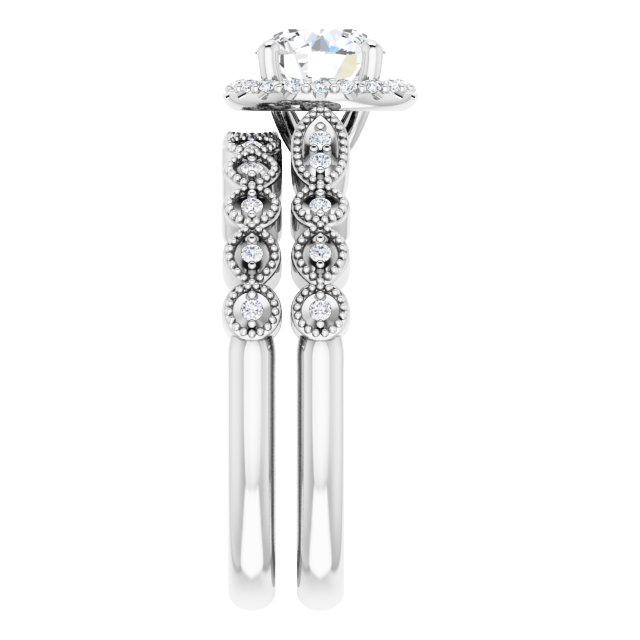 0.97 Tcw Round Diamond GH/VS2+ Vintage Halo Engagement Ring in 14KW | AllComponents_ViewE 0.97 Tcw Round Diamond GH/VS2+ Vintage Halo Engagement Ring in 14KW | AllComponents_ViewE