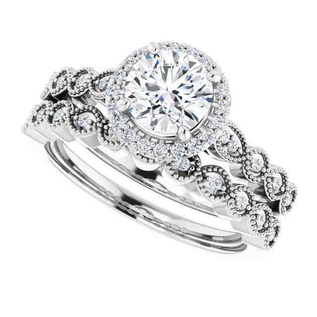 0.97 Tcw Round Diamond GH/VS2+ Vintage Halo Engagement Ring in 14KW | AllComponents_View5 0.97 Tcw Round Diamond GH/VS2+ Vintage Halo Engagement Ring in 14KW | AllComponents_View5