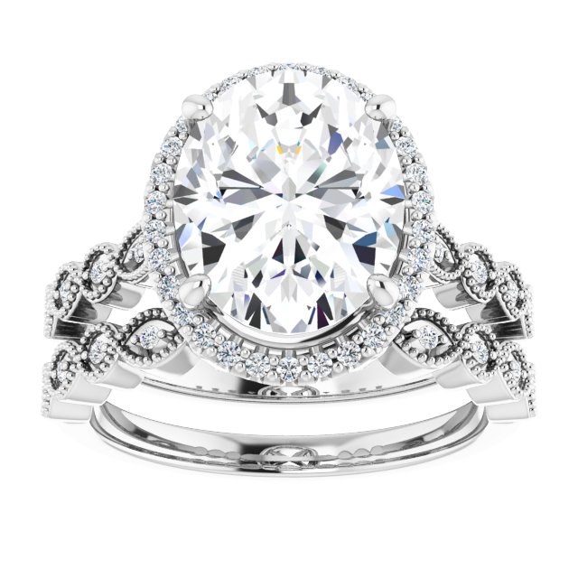4.42 Tcw Oval Moissanite DEF/VVS Vintage Halo Engagement Ring in 14KW | AllComponents_ViewS