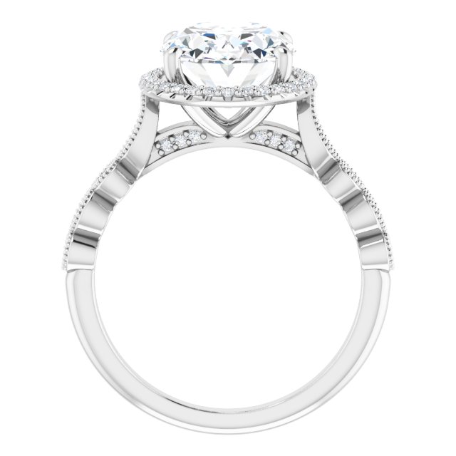 4.42 Tcw Oval Moissanite DEF/VVS Vintage Halo Engagement Ring in 14KW | ViewB_4