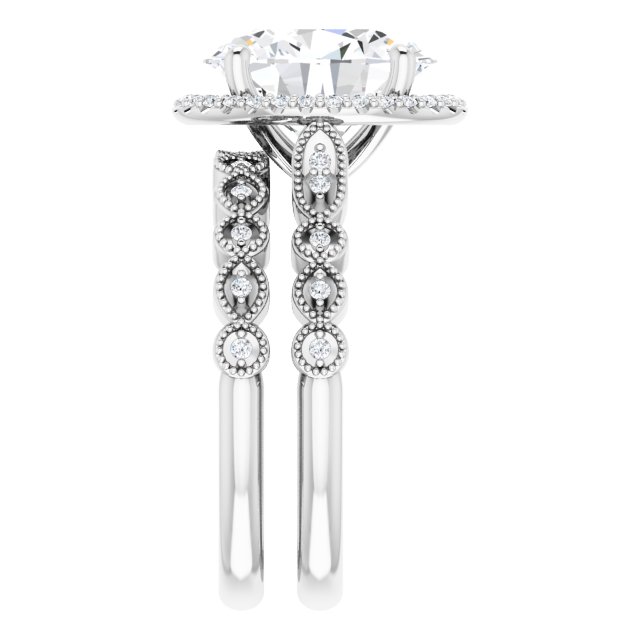 4.42 Tcw Oval Moissanite DEF/VVS Vintage Halo Engagement Ring in 14KW | AllComponents_ViewE