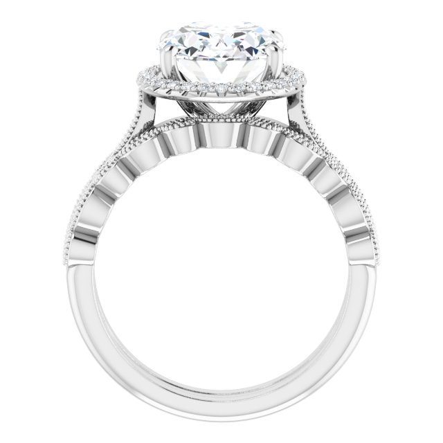 4.42 Tcw Oval Moissanite DEF/VVS Vintage Halo Engagement Ring in 14KW | AllComponents_ViewB_4
