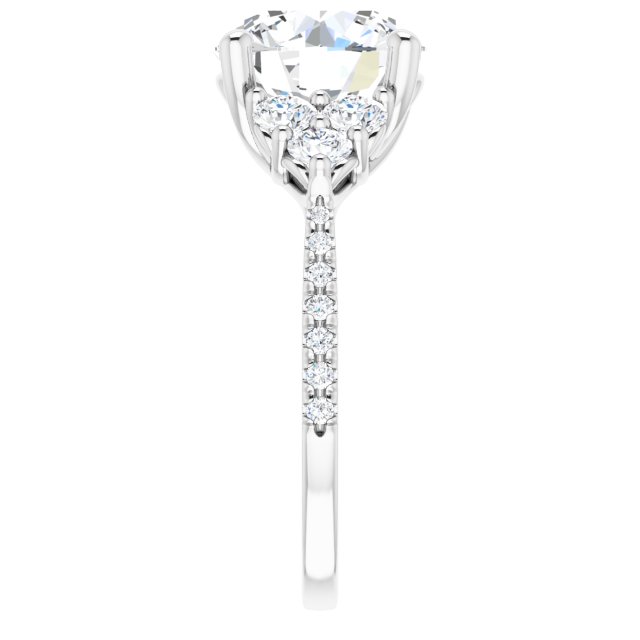 4.32 tcw Round Moissanite DEF/VVS Trellis Three Stone Engagement Ring in 14KW | ViewE 4.32 tcw Round Moissanite DEF/VVS Trellis Three Stone Engagement Ring in 14KW | ViewE