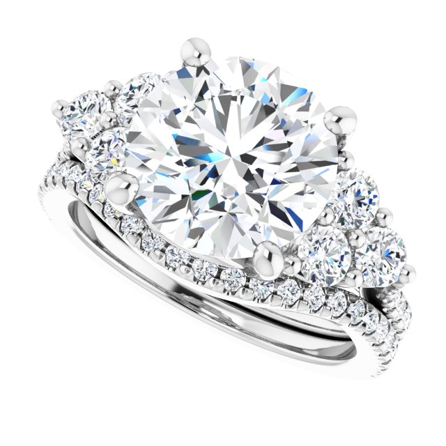 4.32 tcw Round Moissanite DEF/VVS Trellis Three Stone Engagement Ring in 14KW | AllComponents_View5 4.32 tcw Round Moissanite DEF/VVS Trellis Three Stone Engagement Ring in 14KW | AllComponents_View5