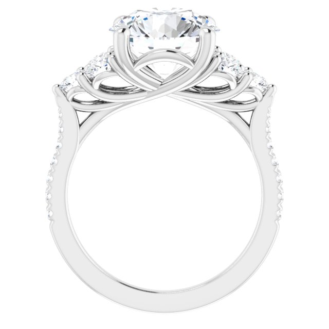4.32 tcw Round Moissanite DEF/VVS Trellis Three Stone Engagement Ring in 14KW | ViewB_4 4.32 tcw Round Moissanite DEF/VVS Trellis Three Stone Engagement Ring in 14KW | ViewB_4
