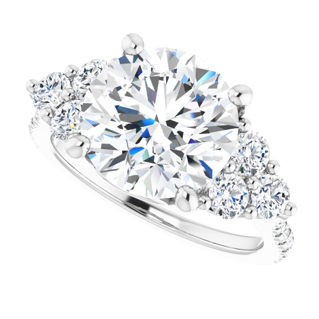 4.32 tcw Round Moissanite DEF/VVS Trellis Three Stone Engagement Ring in 14KW | View5 4.32 tcw Round Moissanite DEF/VVS Trellis Three Stone Engagement Ring in 14KW | View5