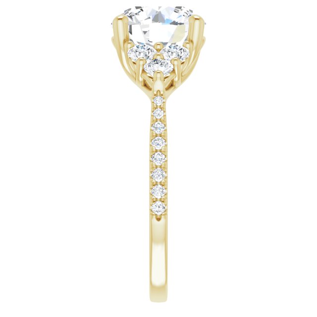 3.31 tcw Round Diamond EF/VS1+ Trellis Three Stone Engagement Ring in 18KY | ViewE 3.31 tcw Round Diamond EF/VS1+ Trellis Three Stone Engagement Ring in 18KY | ViewE