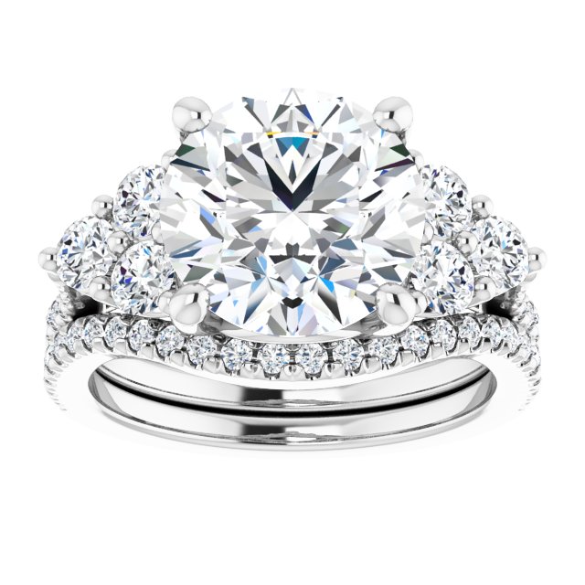 4.32 tcw Round Moissanite DEF/VVS Trellis Three Stone Engagement Ring in 14KW | AllComponents_ViewS 4.32 tcw Round Moissanite DEF/VVS Trellis Three Stone Engagement Ring in 14KW | AllComponents_ViewS